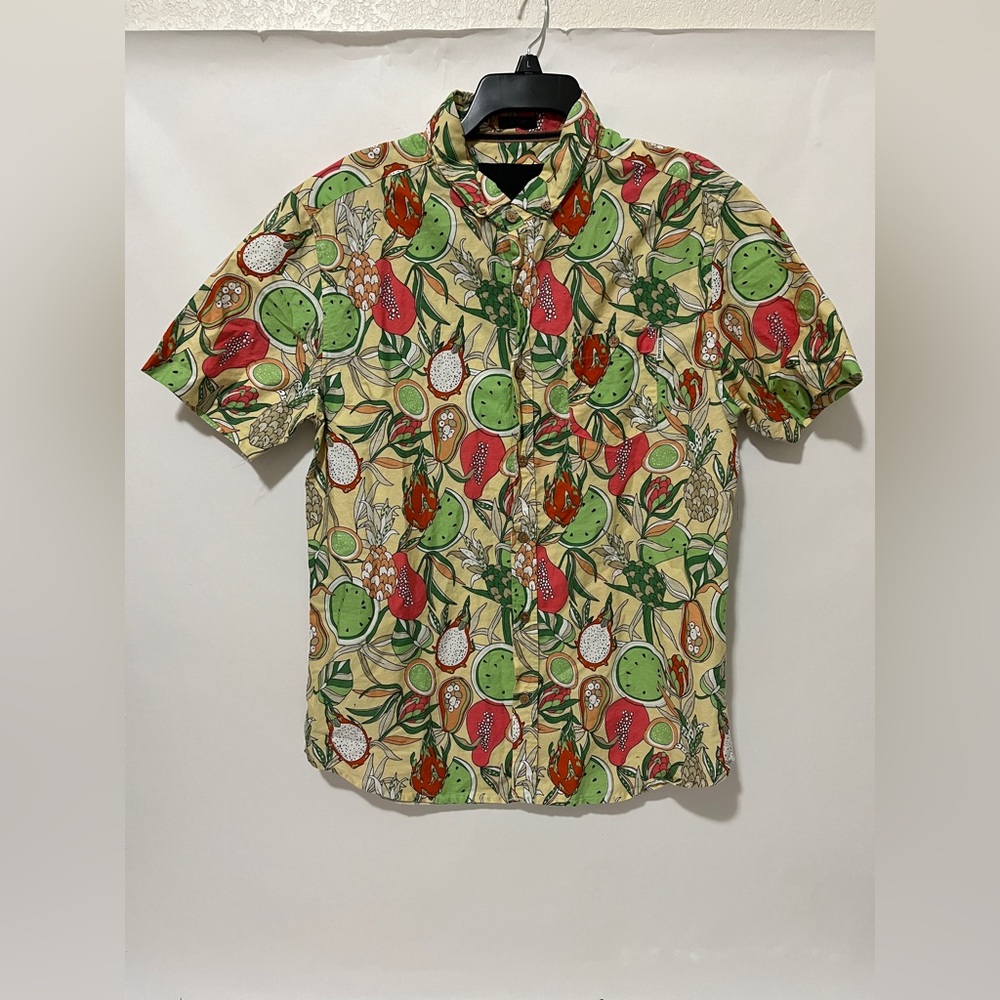 Soul Star England Tropical Fruit Button Down Shirt Men's Size Large Slim Fit